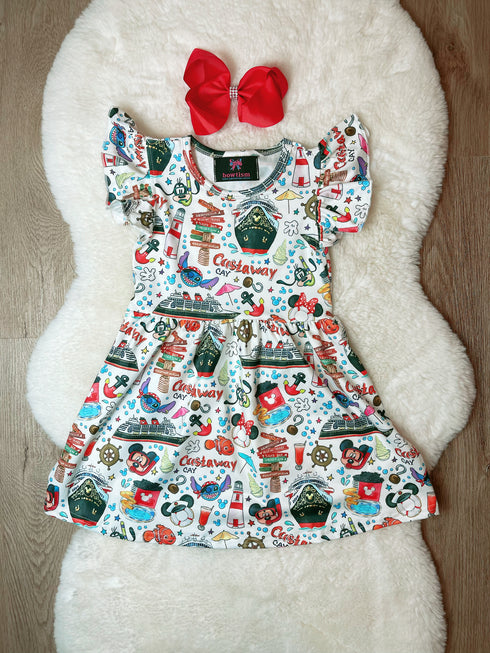 Girls Bowtism Mouse Cruise Dress with Matching Bow - Bowtism